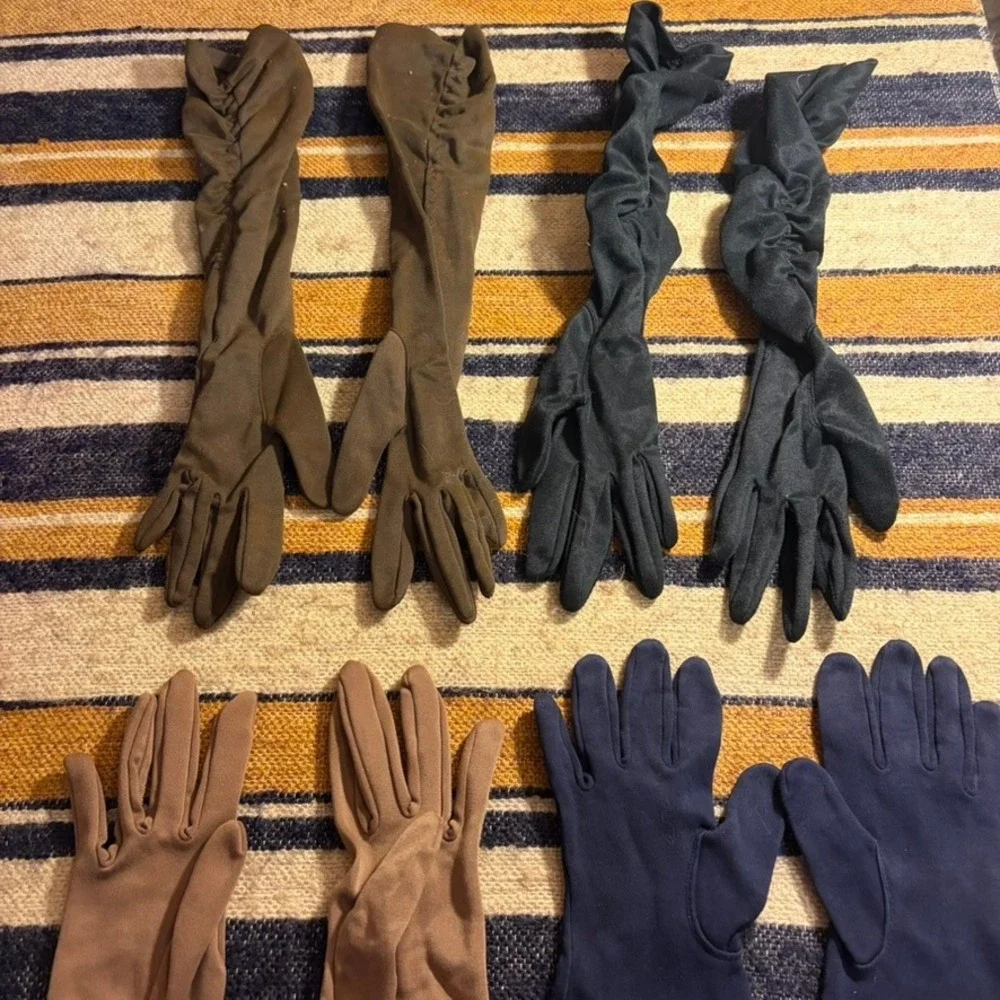 Vintage Formal Dress Gloves Lot 4 Pairs Opera Wrist Length Black‎ Navy Retro